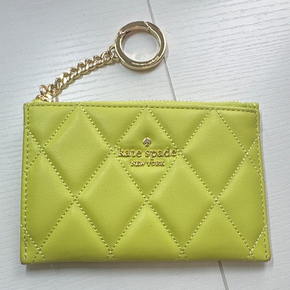 Kate Spade Lime Quilted Card Holder with Gold Chain